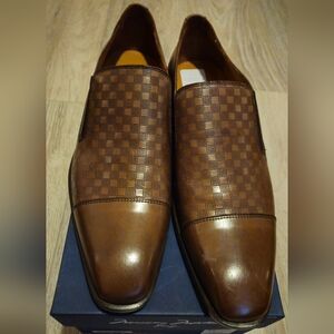 Brand New Massimo Matteo Checker Cap-Toe Leather Loafers Brandy Brown sz. 11